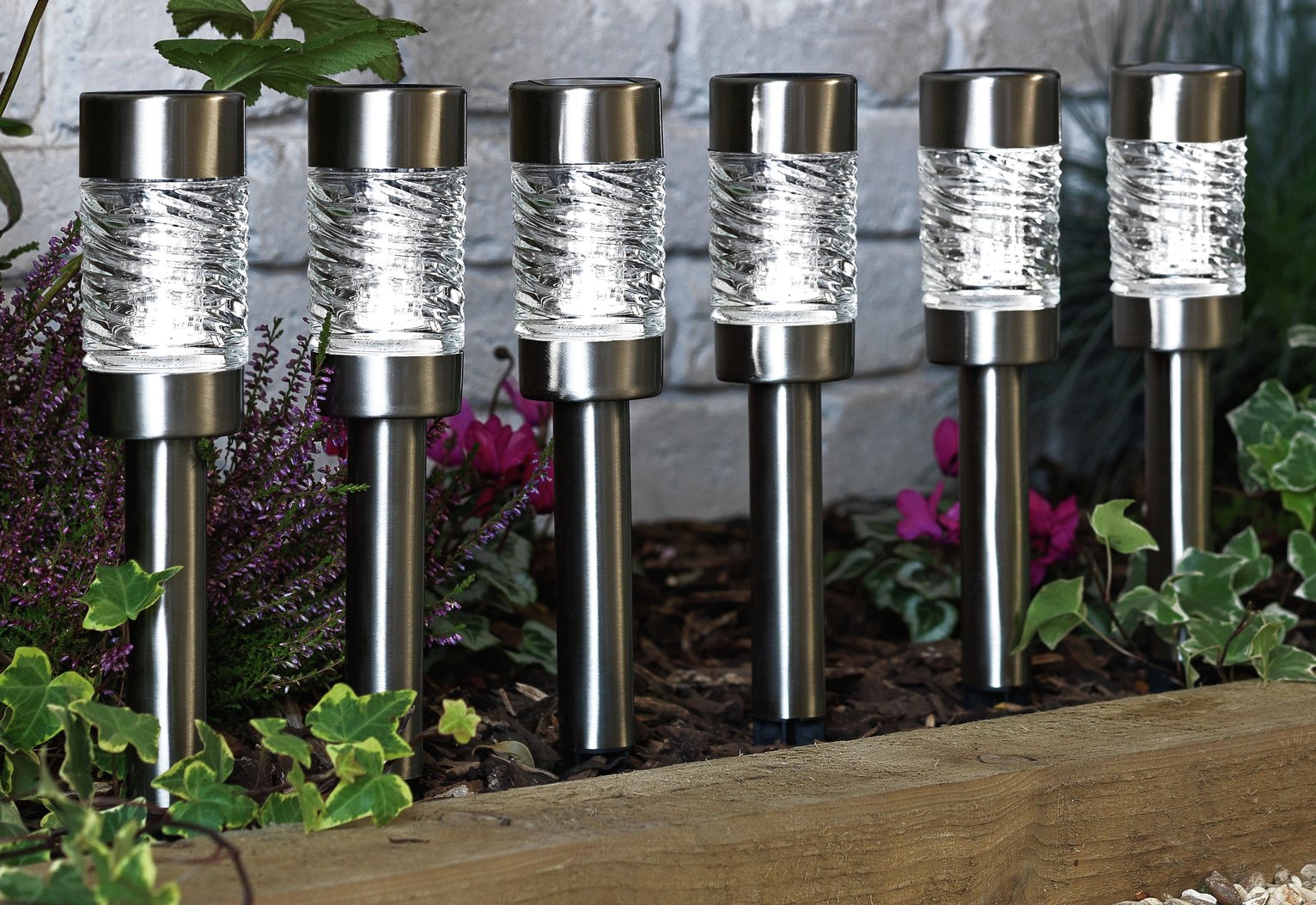 Argos Home Set of 6 Stainless Steel Solar Stake Lights 